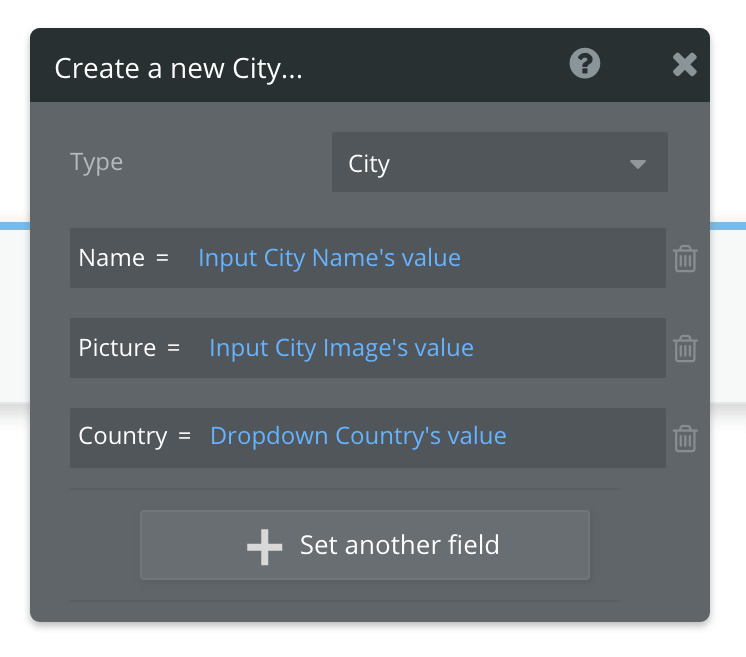 Black on gray settings with name, picture, and country inputs.