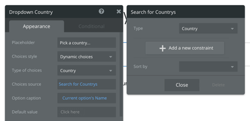 Black on dark gray - Bubble dropdown appearance settings.