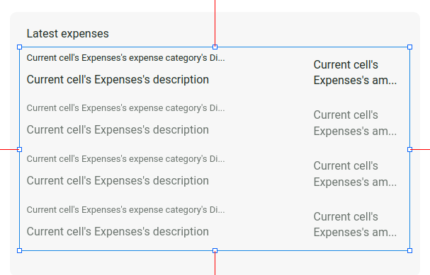 List of recent expenses for Mint clone in Bubble editor.