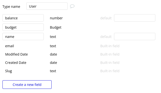 Data type settings for user.