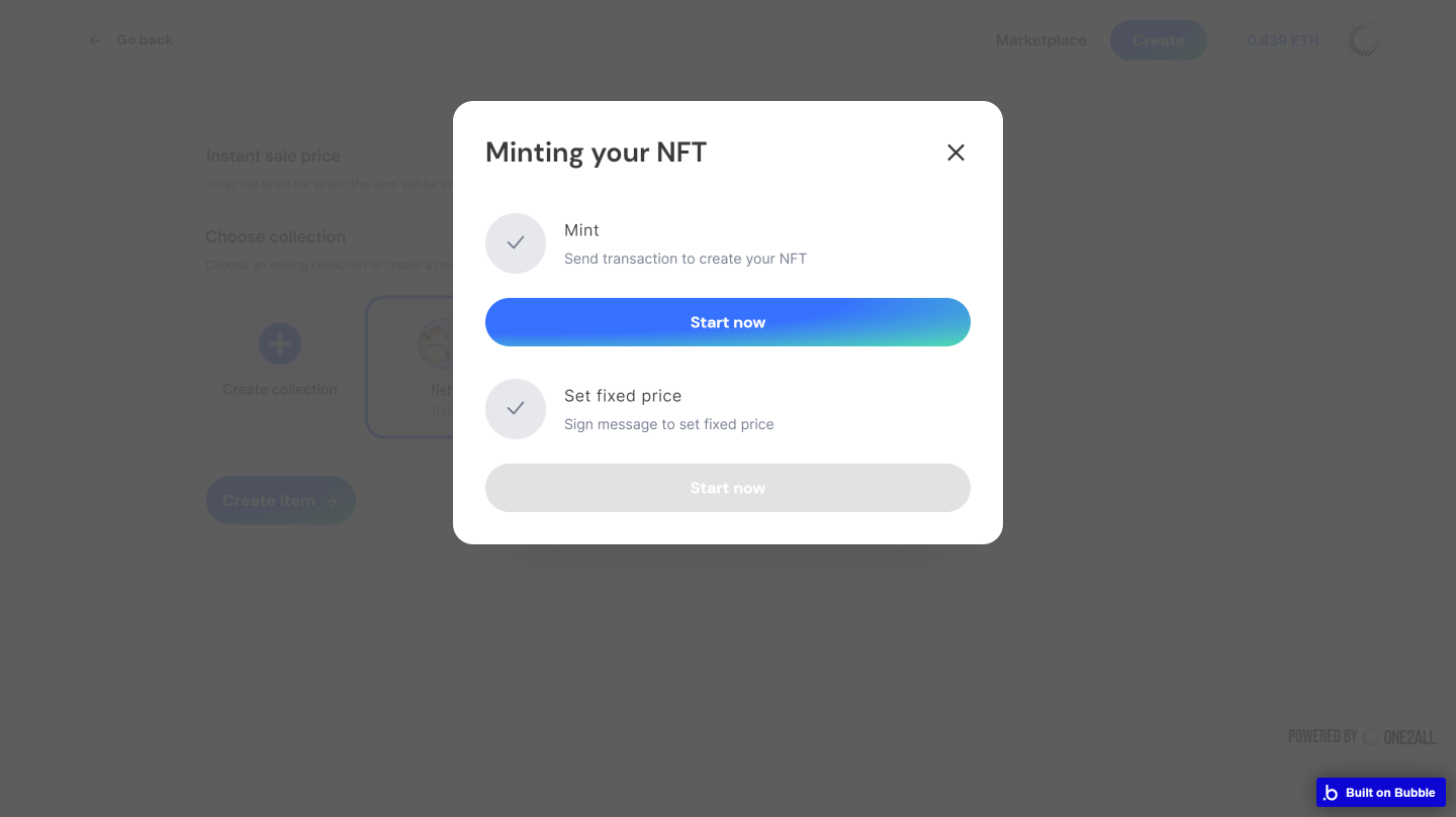 Bubble No Code NFT marketplace Opensea clone tutorial - mint NFTs.