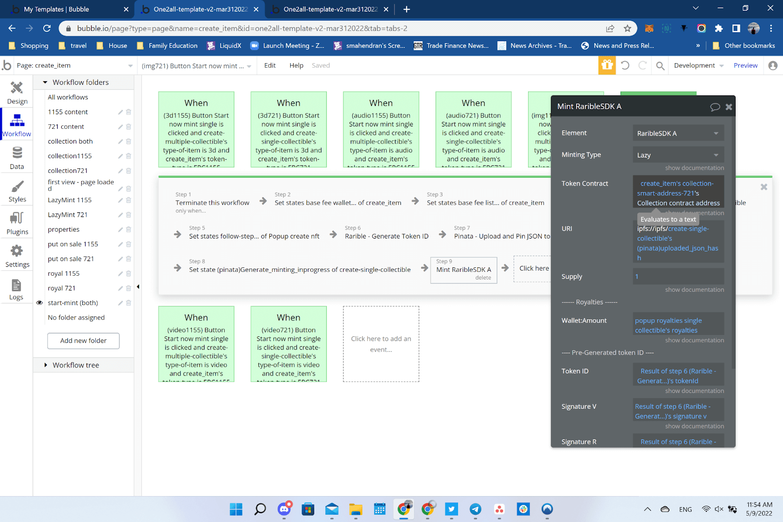 Bubble No Code NFT marketplace Opensea clone tutorial - Rarible mint workflow.