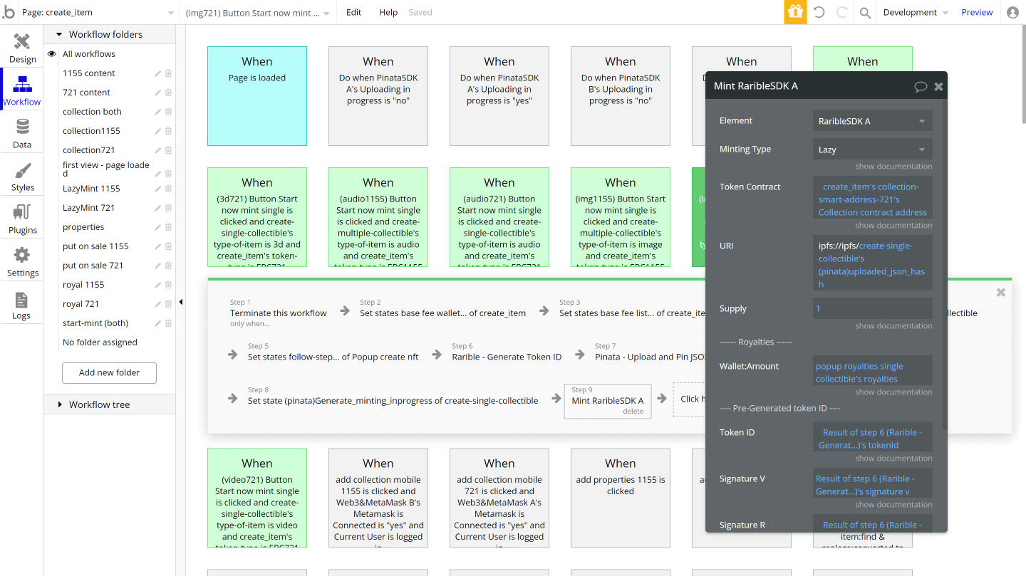 Bubble No Code NFT marketplace Opensea clone tutorial - Rarible mint workflow.