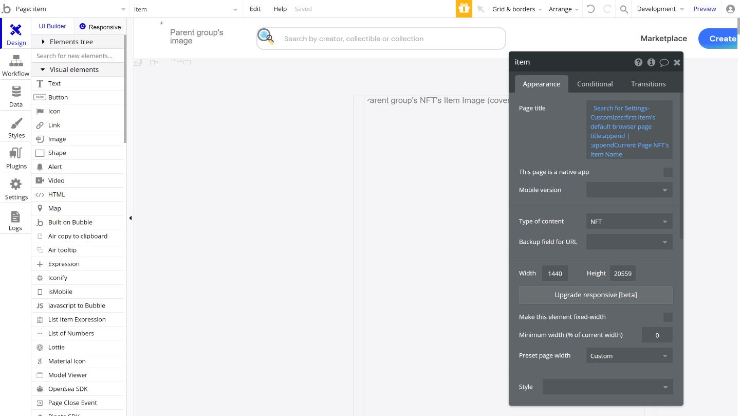 Bubble No Code NFT marketplace Opensea clone tutorial - sell NFTs.