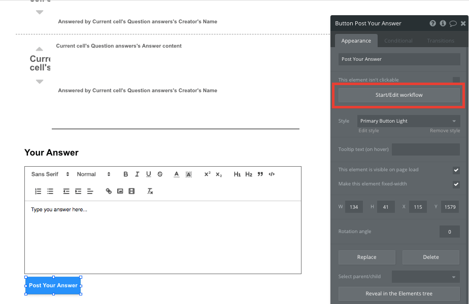 Stack Overflow Bubble No Code Walkthrough - post answer workflow.