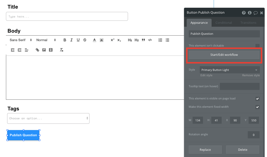 Stack Overflow Bubble No Code Walkthrough - publish question button.