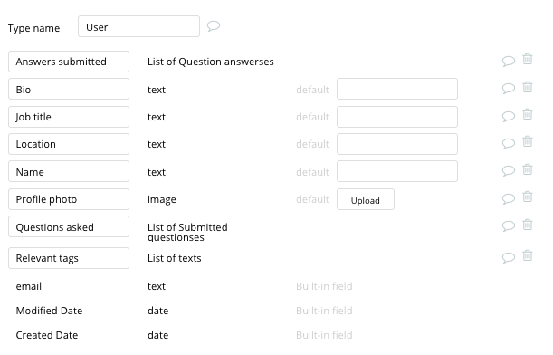 Stack Overflow Bubble Clone Data Types Walkthrough - user fields.