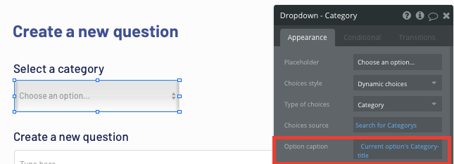 Configuring a trivia app category dropdown menu