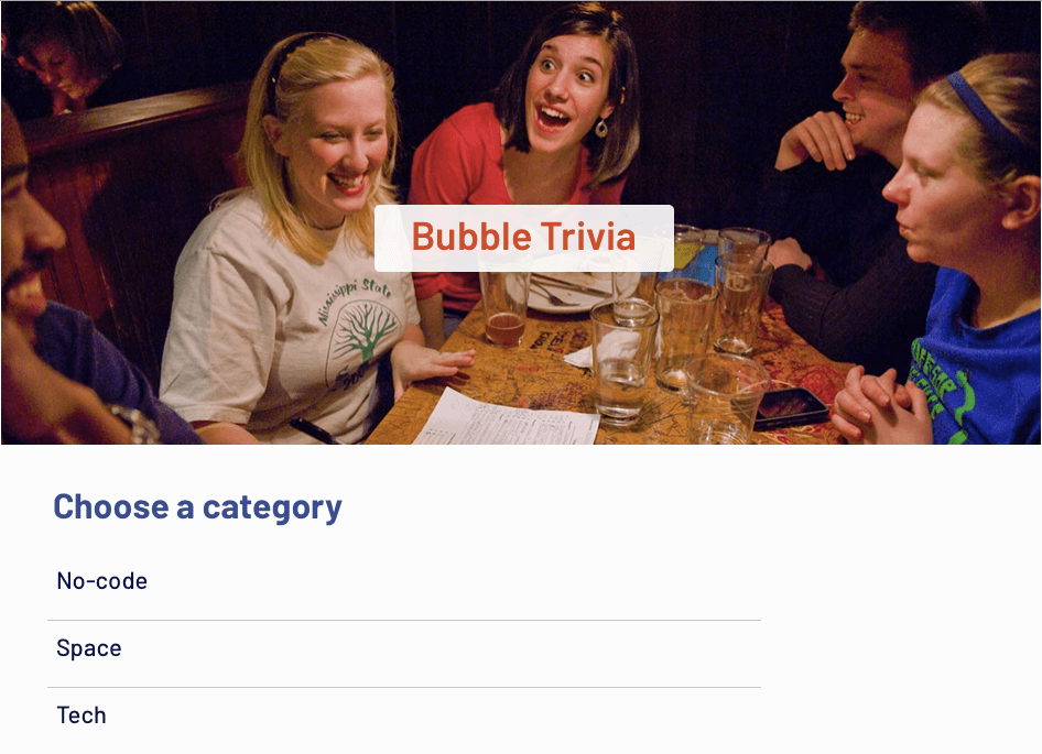 Bubble no-code trivia application user interface design