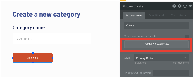 Creating a new workflow in Bubble’s no-code platform