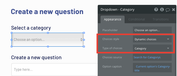 Configuring dynamic content of a menu in Bubble’s no-code editor