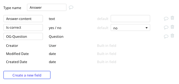 Bubble trivia application tutorial with answer data type and fields