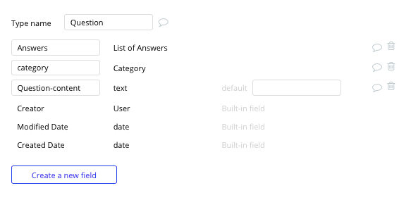 Bubble trivia application tutorial with question data type and fields