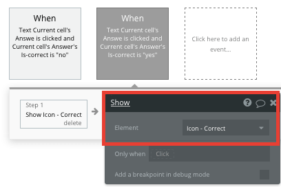 Bubble no-code trivia app displaying a correct answer icon