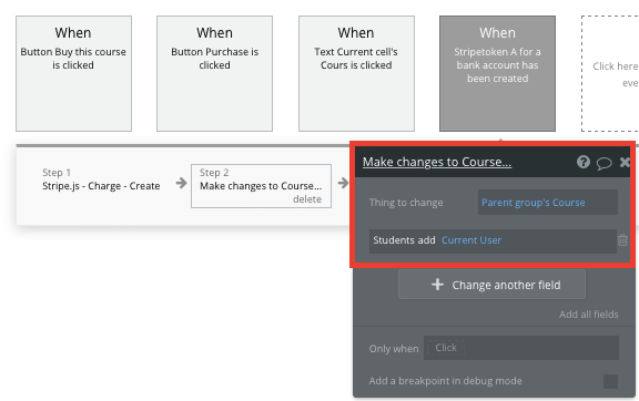 Adding a student to a LinkedIn Learning course using Bubble’s no code workflow editor