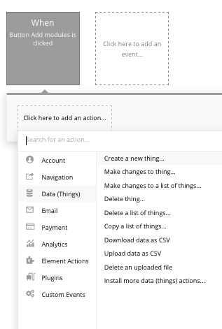 Creating a new thing in Bubble’s no-code workflow editor