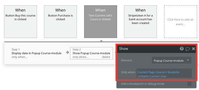 Displaying a course module popup element