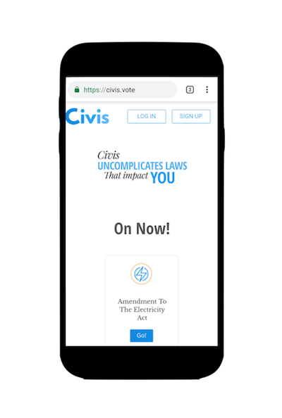 Mobile phone with Civis mobile front page image.