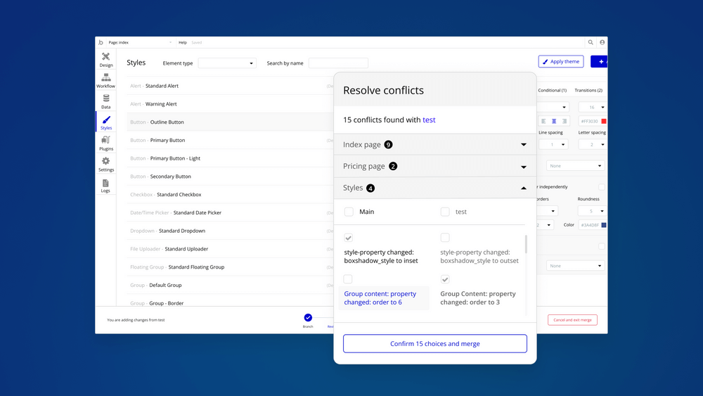 Image: New Merge Conflict Resolution Feature in Bubble's No-Code Editor 