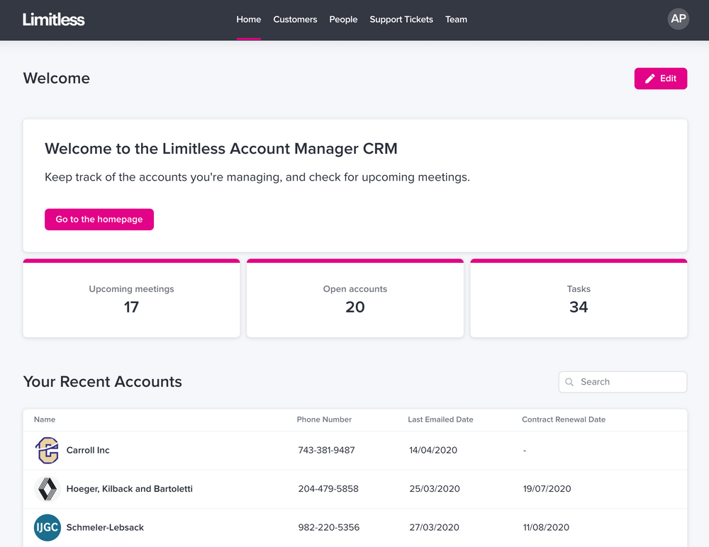 Limitless Account Manager CRM