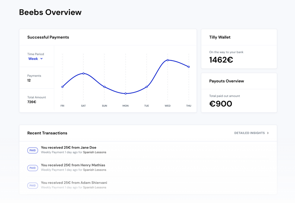 TillyPay overview page.