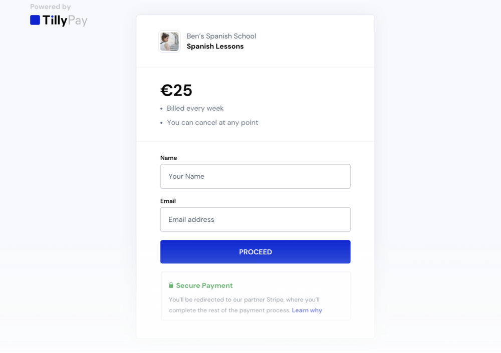 Tillypay checkout.