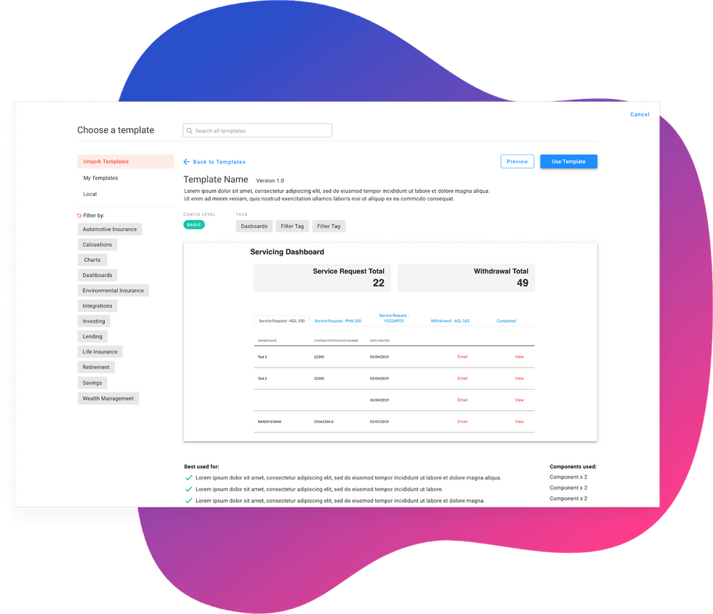 Unqork Enterprise No Code Tool Bubble Review - templates.