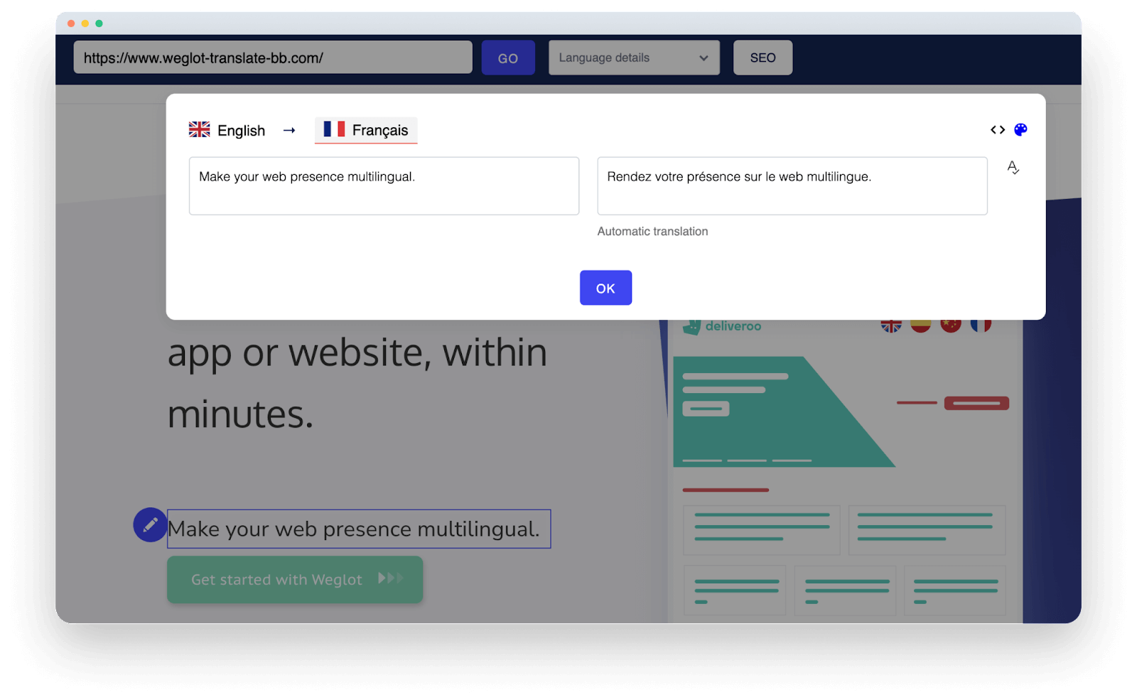 Weglot dashboard.