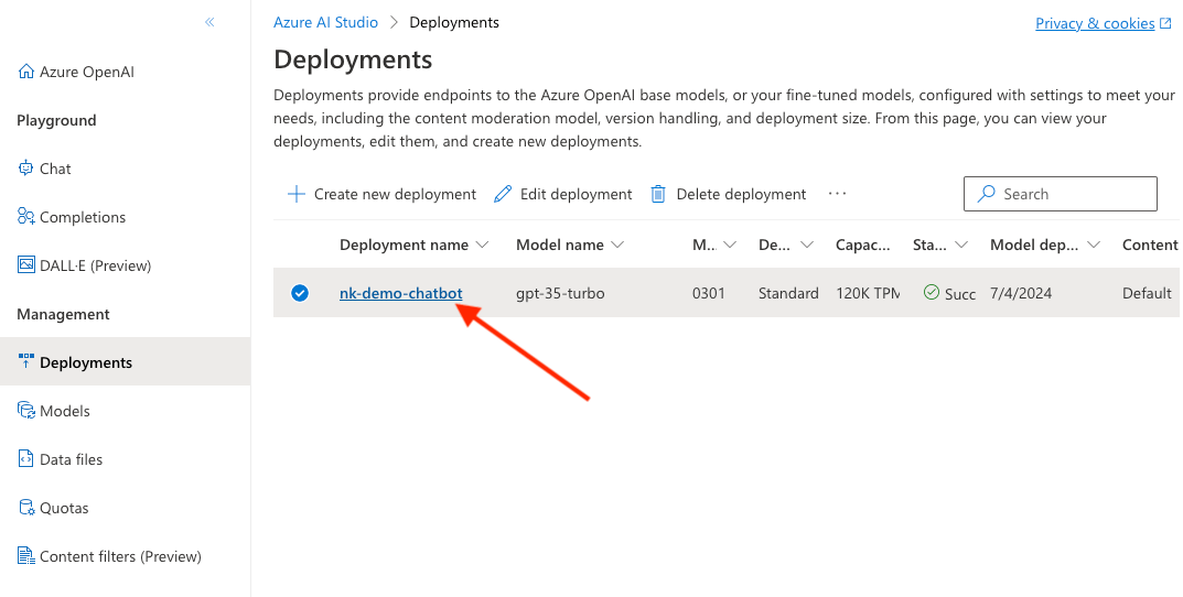 Copy your deployment name