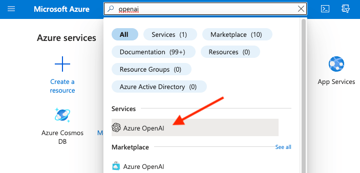 Click Azure OpenAI from the results