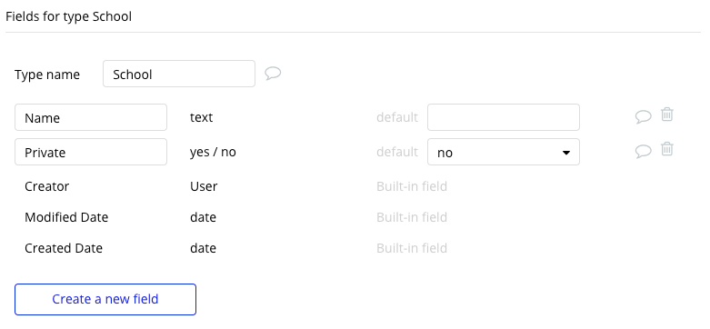 Bubble Facebook Clone School Data Types Fields