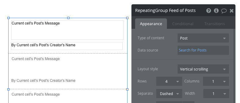 Bubble RepeatingGroup No Code Message Workflow