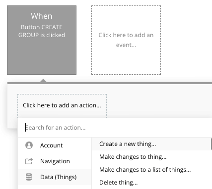 Creating a new thing when create group button is clicked