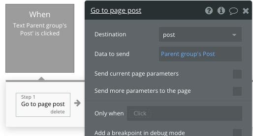 Selecting the data to send to “Post” page