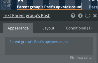 Text element showing number of upvotes a post gets
