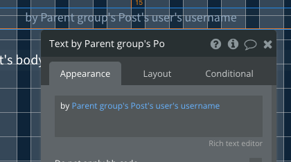 Text element showing the username of the user who created the post