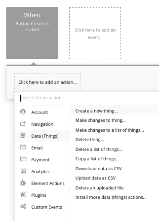 Bubble No Code Patreon Clone - create new thing workflow.