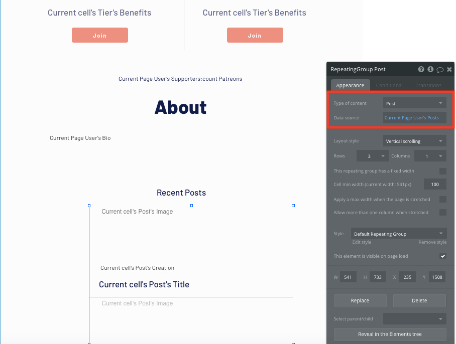 About Page in No Code Patreon Clone Bubble