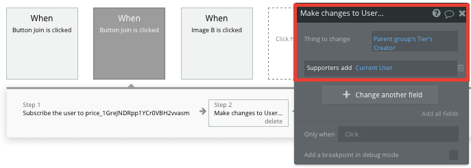 Bubble No Code Patreon Clone Tier Workflow - add data to current user.