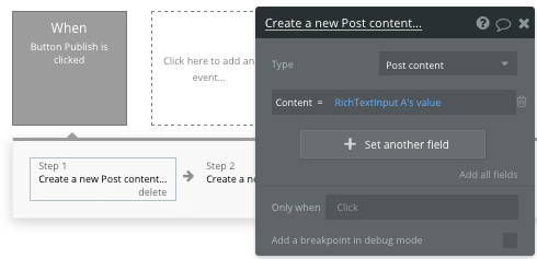 Bubble No Code Patreon Clone - post content workflow.