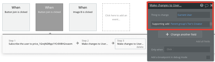 Bubble No Code Patreon Clone Tier Workflow - changes to current user.