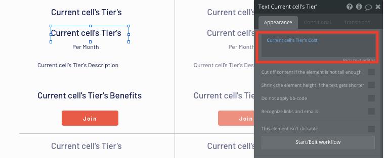 Bubble No Code Patreon Clone - populate columns with existing data.