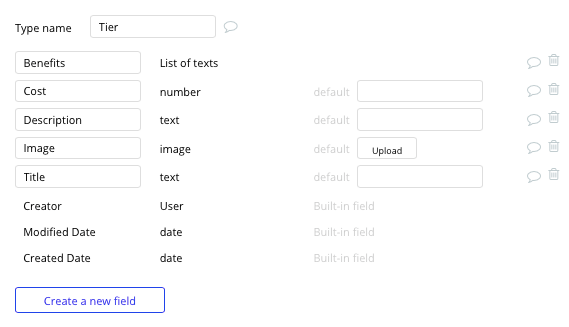 Bubble No Code Patreon Clone Tier Data Type and Fields