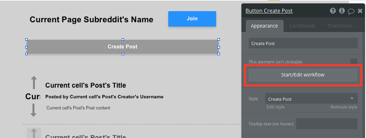 Bubble No Code Reddit Clone Create a Post Workflow Example