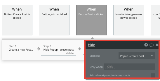 Bubble No Code Reddit Clone Create a Post Hide Popup Step
