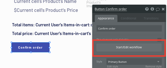 Creating a Bubble workflow to confirm a no-code Shopify order