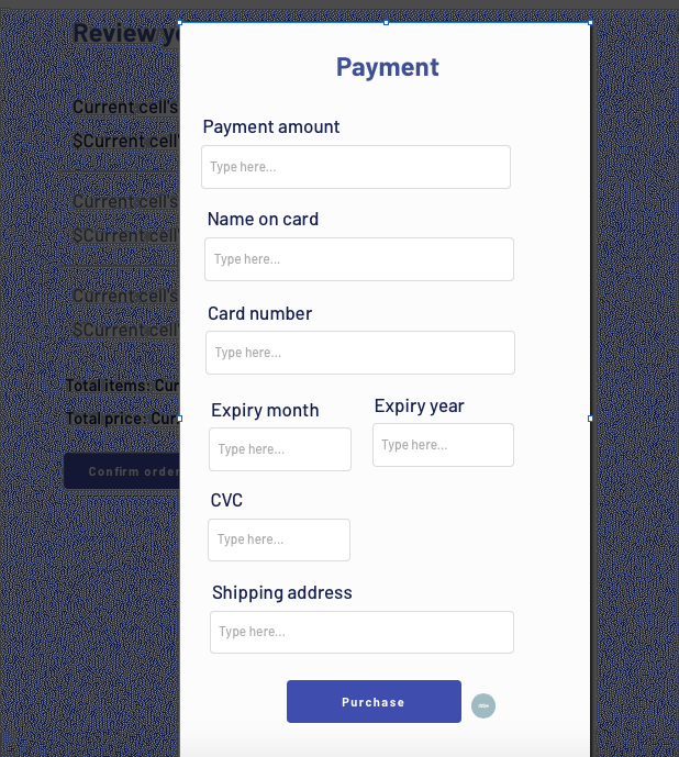 Bubble Shopify clone app payment form