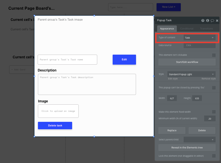 Bubble No Code Trello Clone Task Popup Template