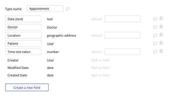 Bubble no code Zocdoc clone tutorial with appointment data type and fields