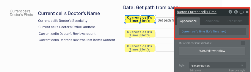 Creating application buttons to schedule appointments in Bubble’s Zocdoc clone